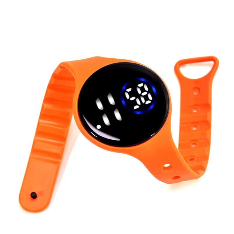 Kids LED Watch Digital Smart Round Dial Electronic Watch Bracelet (With Packing Box) (With Electricity) Orange big image 1