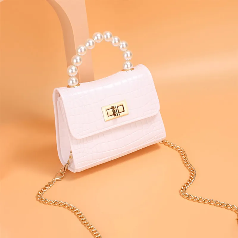 Kleinkind / Kind geprägte Faux-Perlen Top-Griff Satchel Handtasche Umhängetasche big image 2