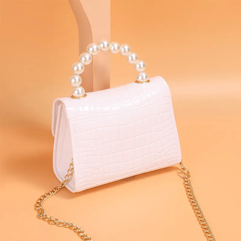Kleinkind / Kind geprägte Faux-Perlen Top-Griff Satchel Handtasche Umhängetasche big image 4