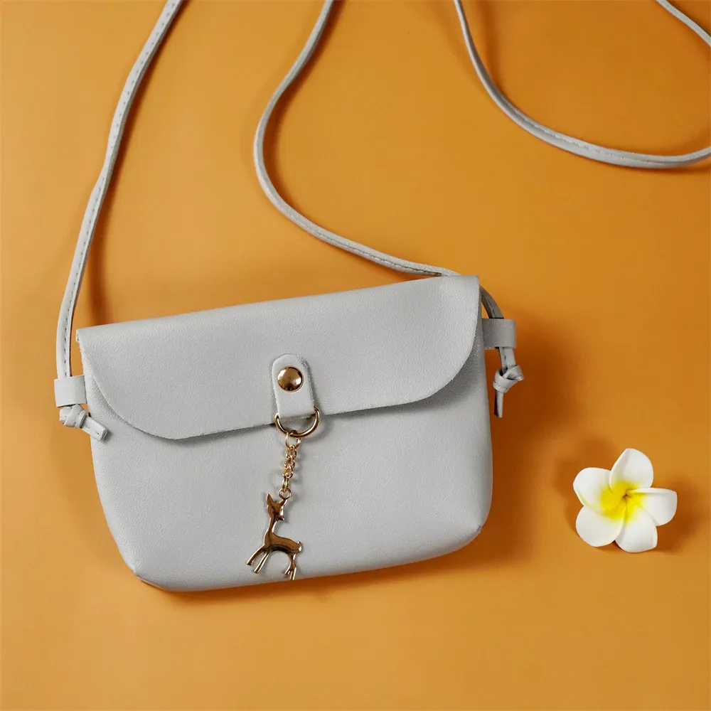 Toddler / Kid Metal Fawn Pendant Hasp Shoulder Bag Messenger Bag Coin Purse Light Grey