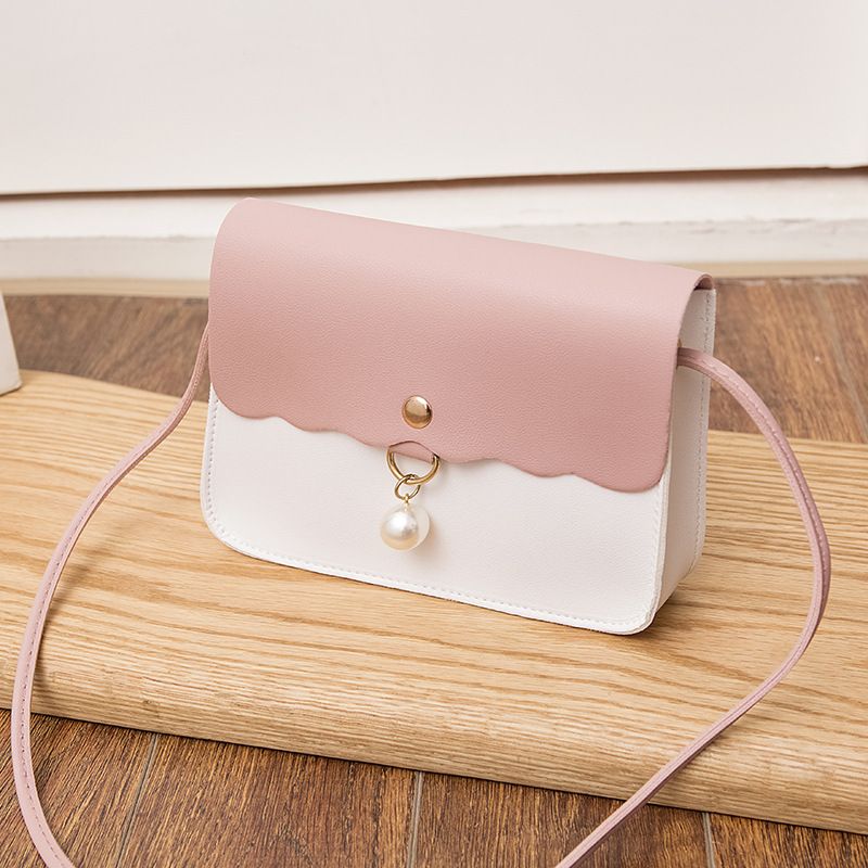 Kids Pearl Pendant Decor Two Tone Shoulder Messenger Bag