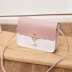 Kids Pearl Pendant Decor Two Tone Shoulder Messenger Bag Pink
