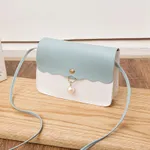 Kids Pearl Pendant Decor Two Tone Shoulder Messenger Bag Blue