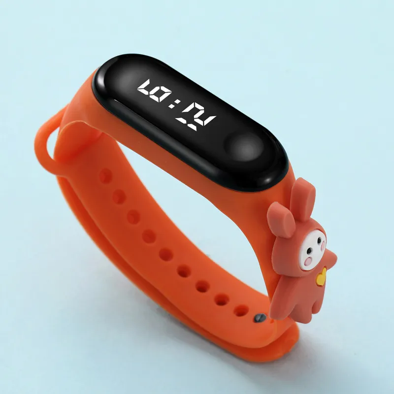 Niño pequeño de dibujos animados pantalla táctil LED digital inteligente pulsera pulsera pulsera (con caja de embalaje) Naranja