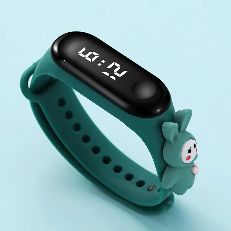 Niño pequeño de dibujos animados pantalla táctil LED digital inteligente pulsera pulsera pulsera (con caja de embalaje) Verde oscuro