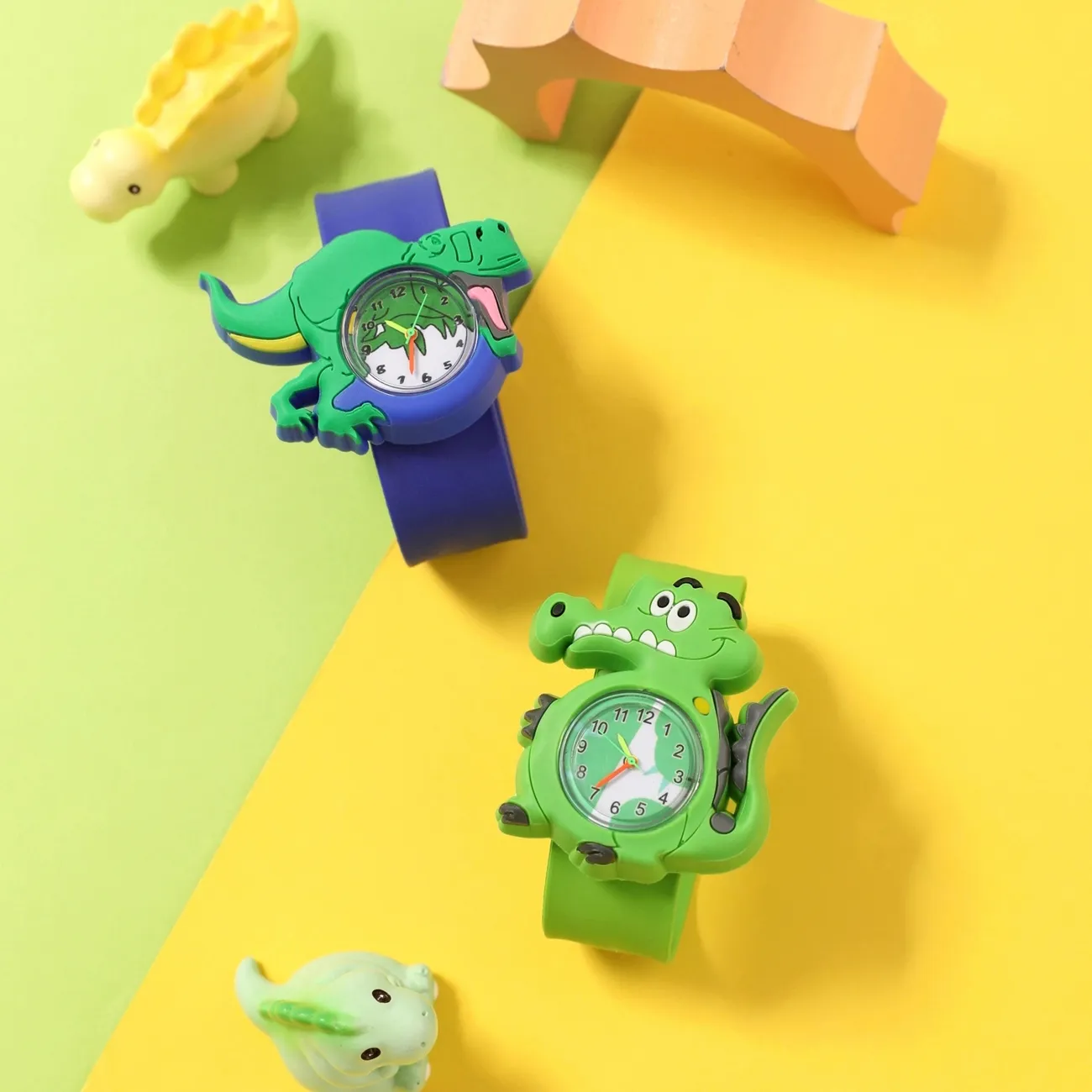 Kids 3D Cartoon Animal Dinosaur Watch Bracelet Slap Wristband Watch (With Packing Box) (With Electricity) Green big image 1