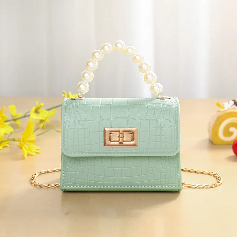 Toddler / Kid Embossed Faux Pearls Top Handle Satchel Handbag Crossbody Shoulder Bag Green