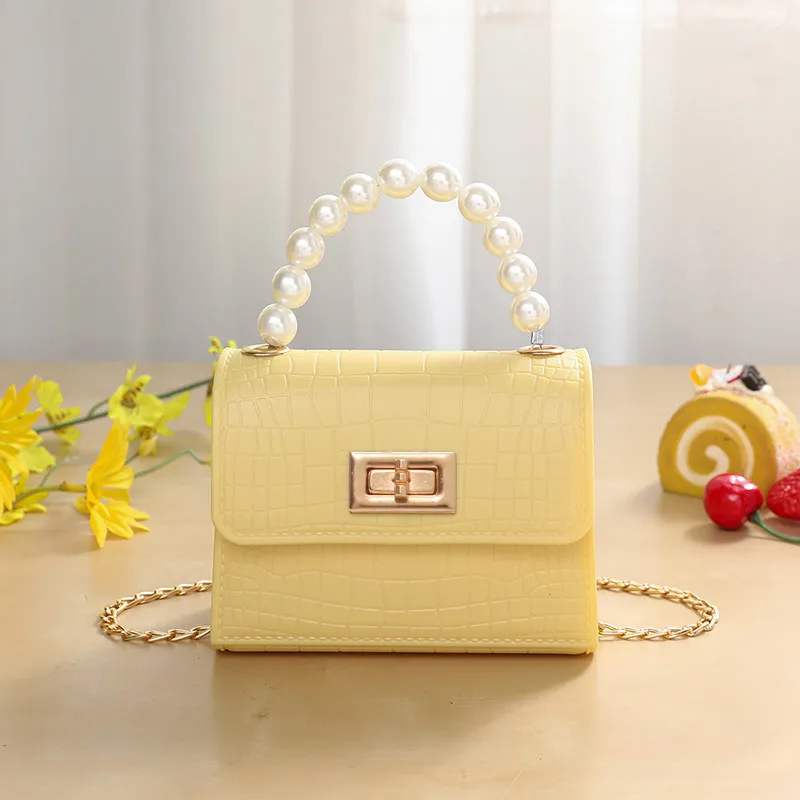 Toddler / Kid Embossed Faux Pearls Top Handle Satchel Handbag Crossbody Shoulder Bag Yellow