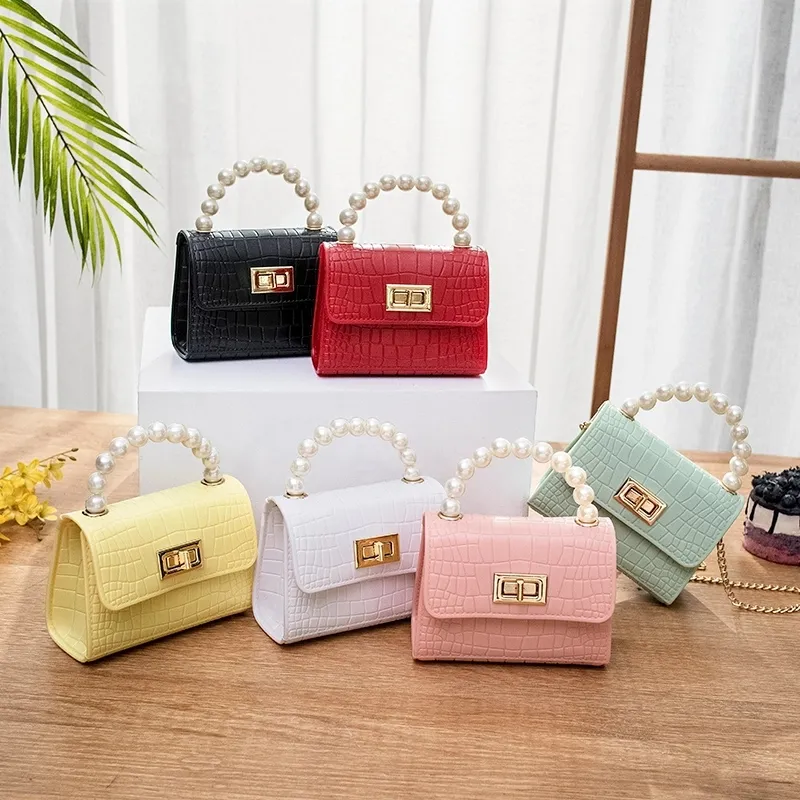 Toddler / Kid Embossed Faux Pearls Top Handle Satchel Handbag Crossbody Shoulder Bag Red image 5