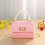 Toddler / Kid Embossed Faux Pearls Top Handle Satchel Handbag Crossbody Shoulder Bag Pink