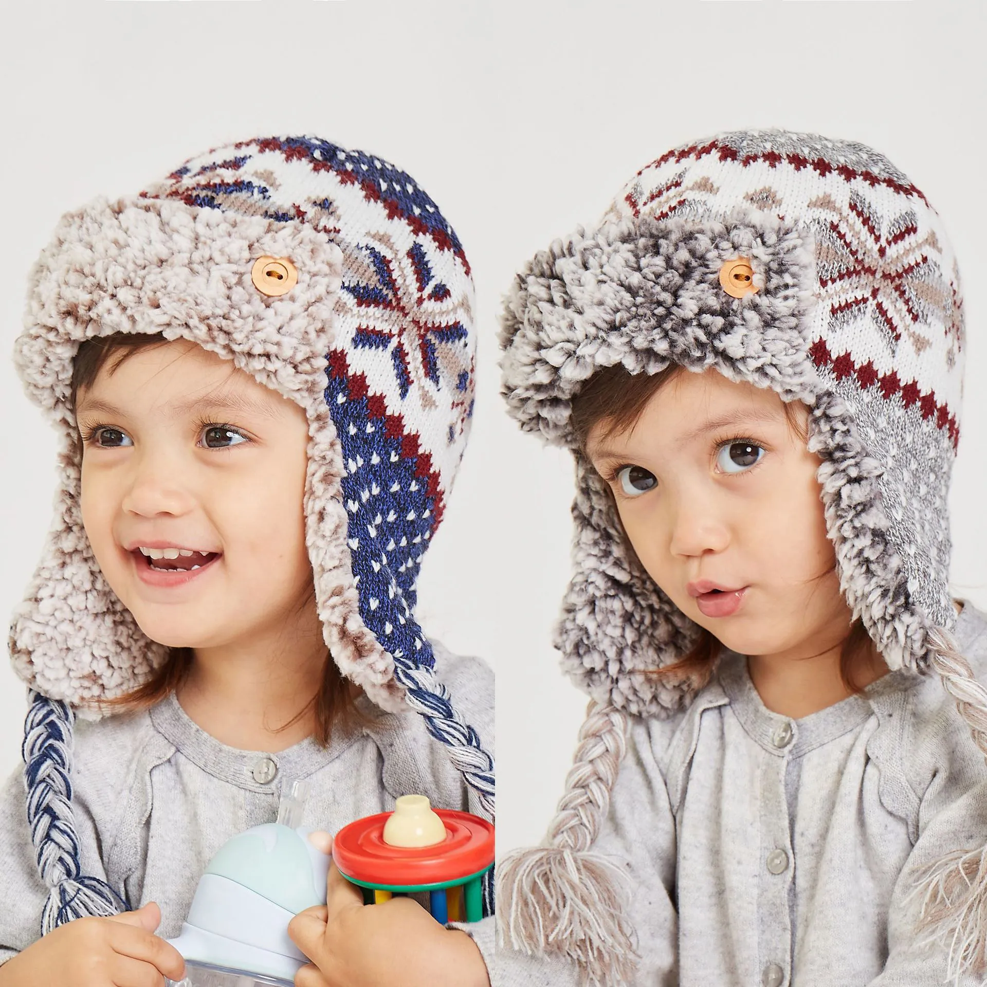 Baby Hair Braid Decor Fleece Lined Trapper Hat