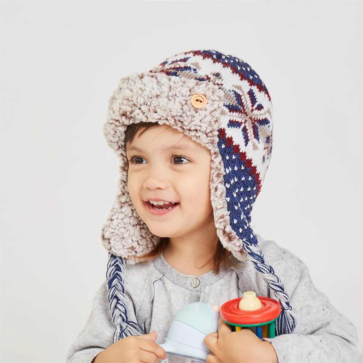 Baby Hair Braid Decor Fleece Lined Trapper Hat Blue big image 1