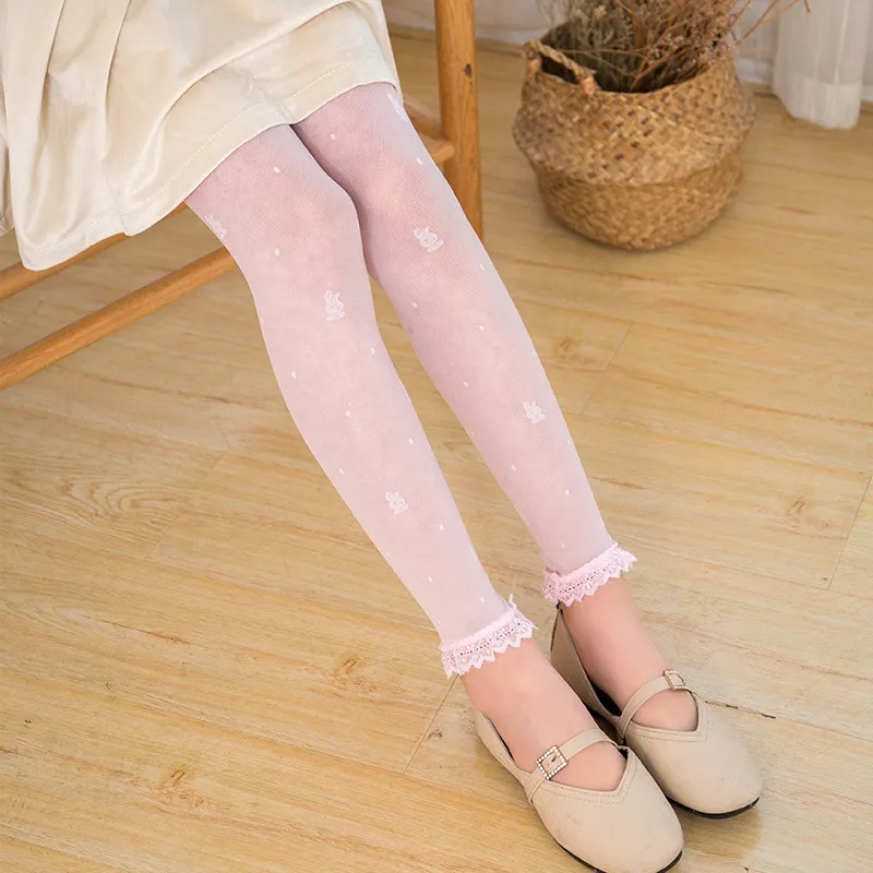 Toddler / Kid Lace Trim Thin Ankle-length Pantyhose