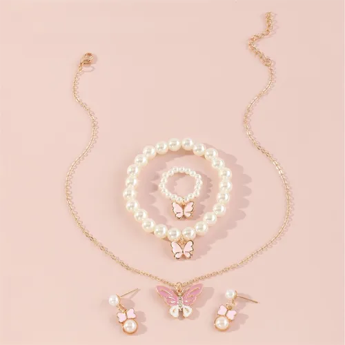 5pcs Toddler/Kid Butterfly Necklace Ring Bracelet Earring Set