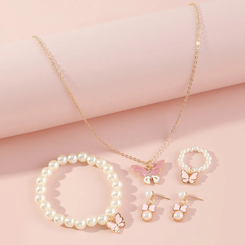 5pcs Toddler/Kid Butterfly Necklace Ring Bracelet Earring Set big image 2