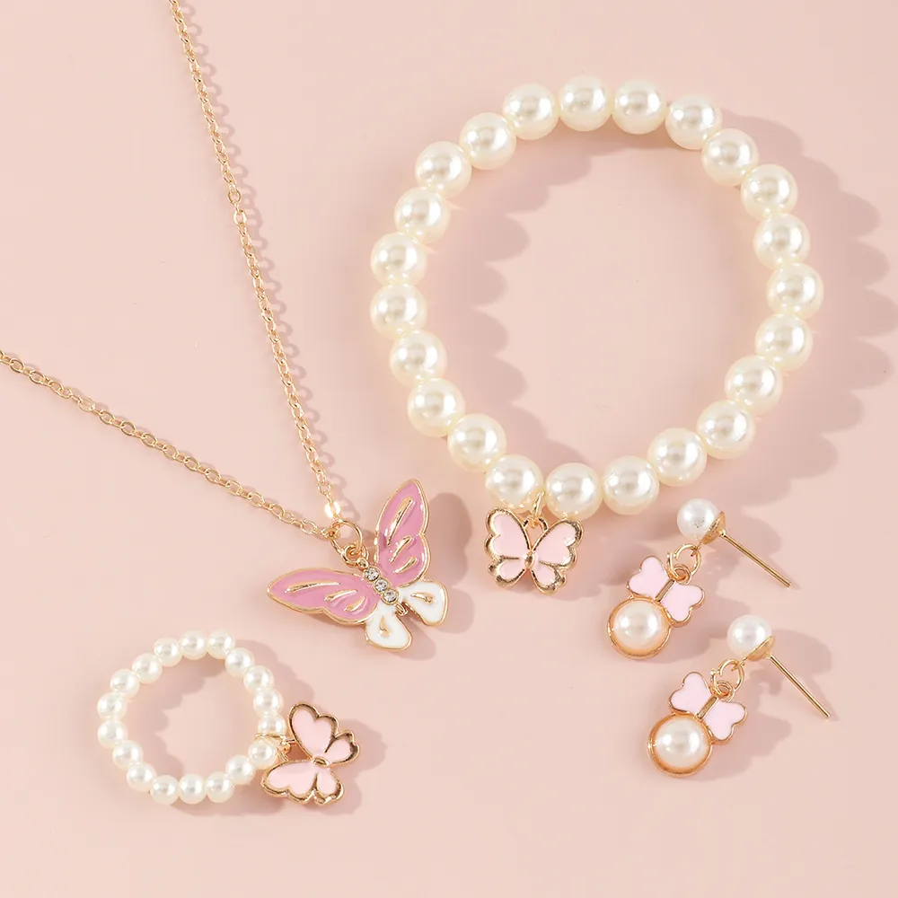 5pcs Toddler/Kid Butterfly Necklace Ring Bracelet Earring Set big image 3