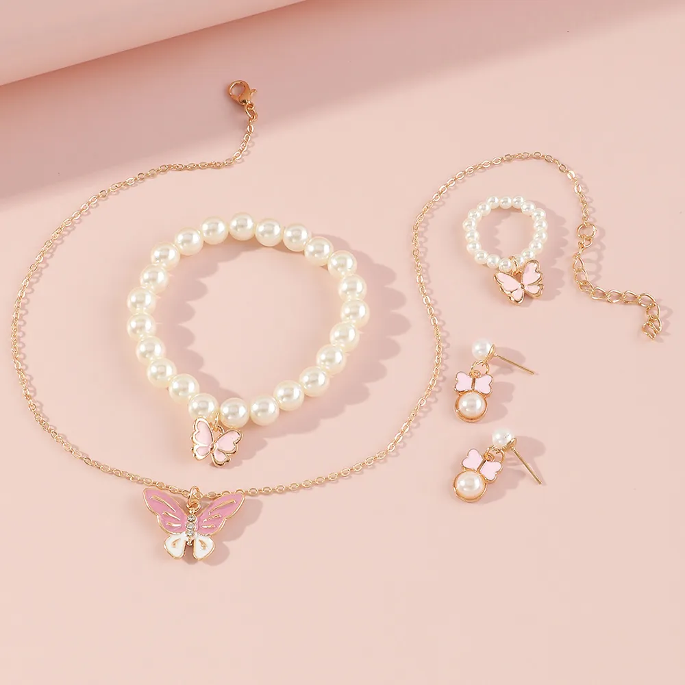 5pcs Toddler/Kid Butterfly Necklace Ring Bracelet Earring Set  big image 4