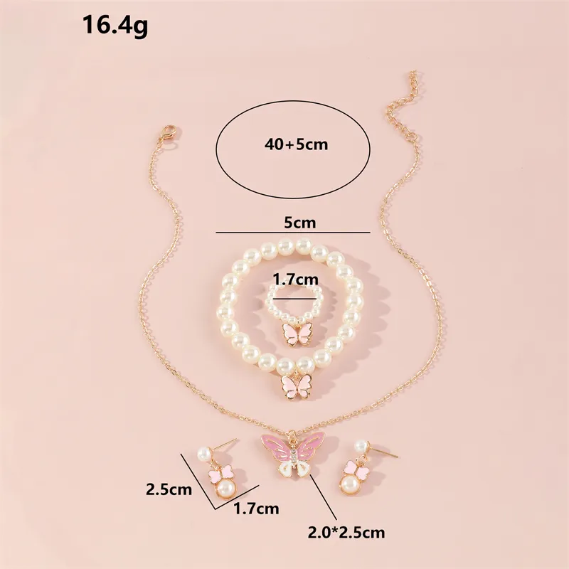 5pcs Toddler/Kid Butterfly Necklace Ring Bracelet Earring Set big image 5