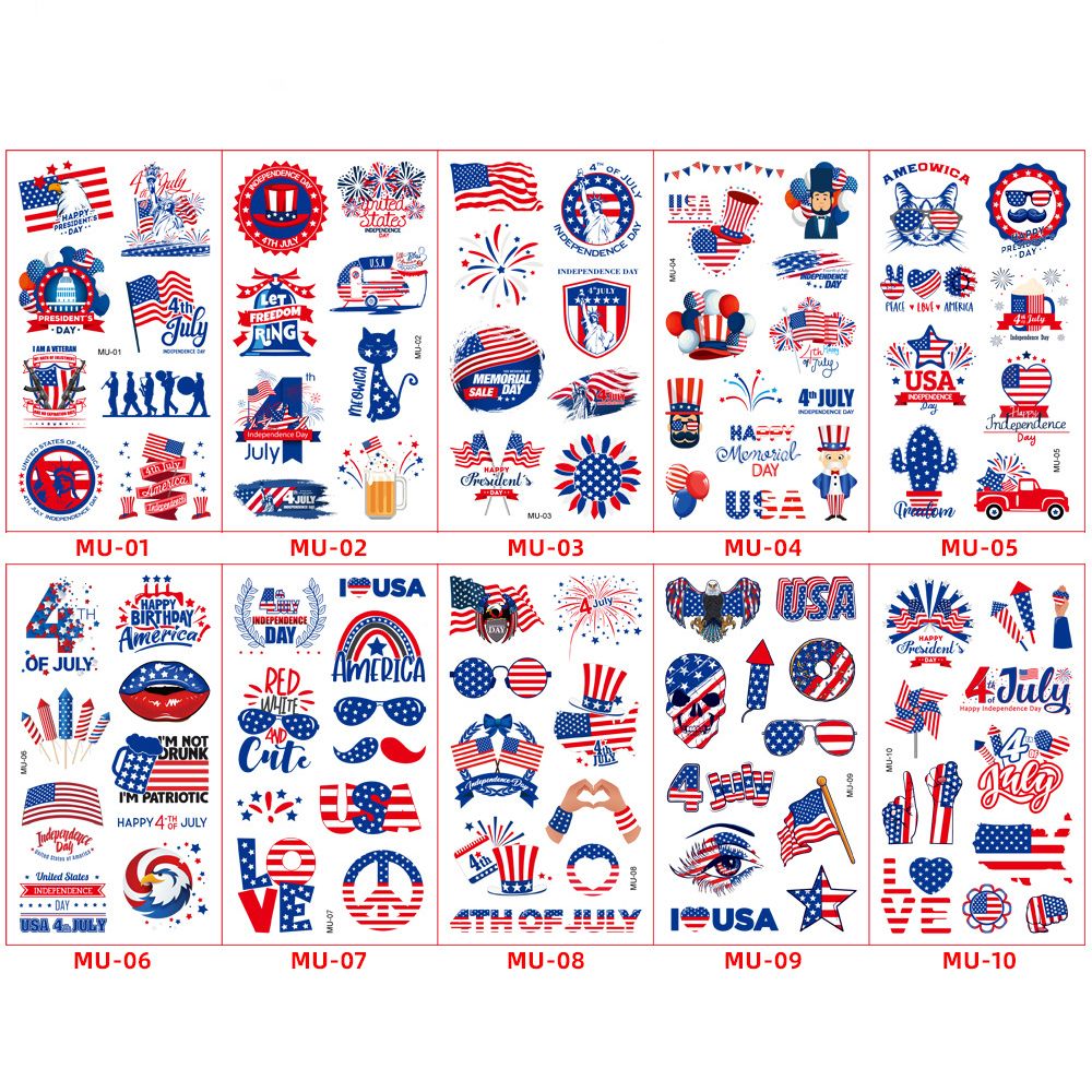 

10-pack Toddler/Kid American Flag Independence Day Tattoo Stickers