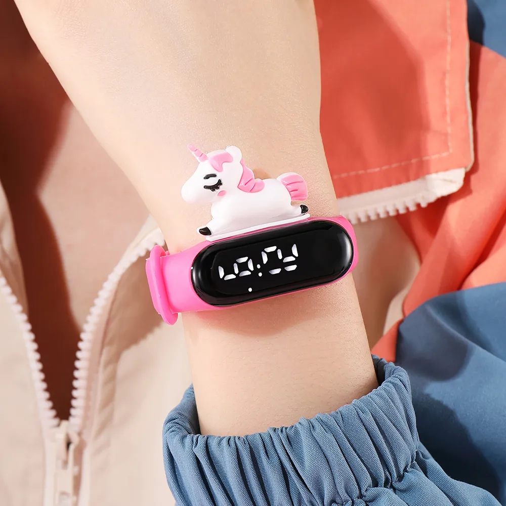 Kid LED Cartoon Unicorn Cute Watch (with Packaging Box) Dark Pink big image 1