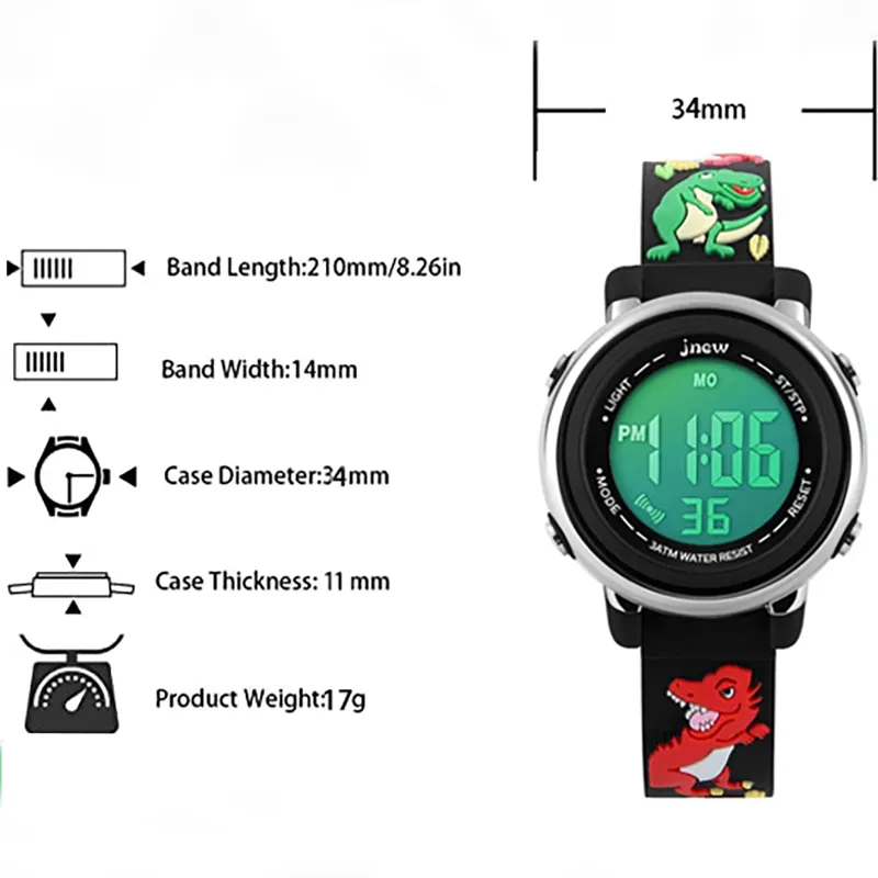 Toddler/Kid Waterproof Cute Dinosaur Graphic 7 Colors Light Watch  image 3