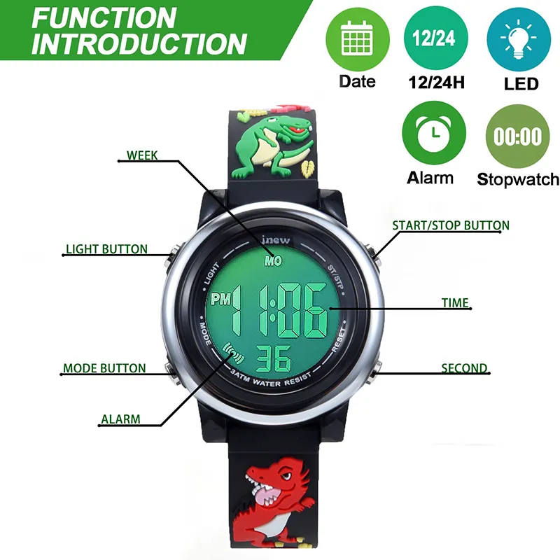 Toddler/Kid Waterproof Cute Dinosaur Graphic 7 Colors Light Watch  image 4