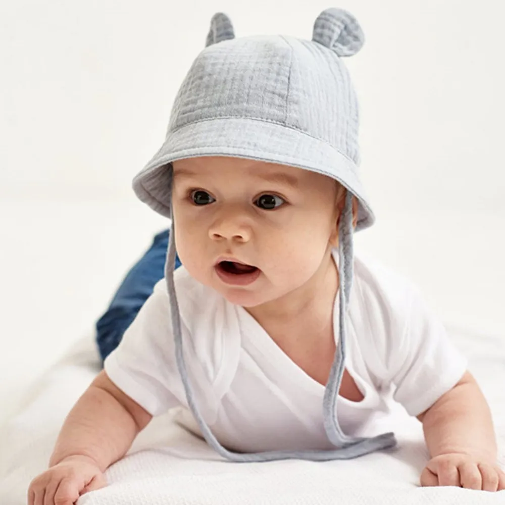 100% Cotton Baby Cute Rabbit Ears Fisherman Hat  Grey big image 1