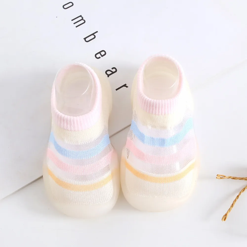 Baby/Toddler Stripe Embroidery Middle Floor Socks Apricot
