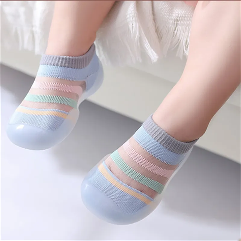 Baby/Toddler Stripe Embroidery Middle Floor Socks Blue