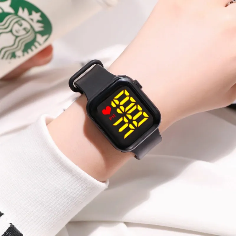 Toddler / Kid LED Watch Digital Smart Square Electronic Watch (With packing box) Black big image 1
