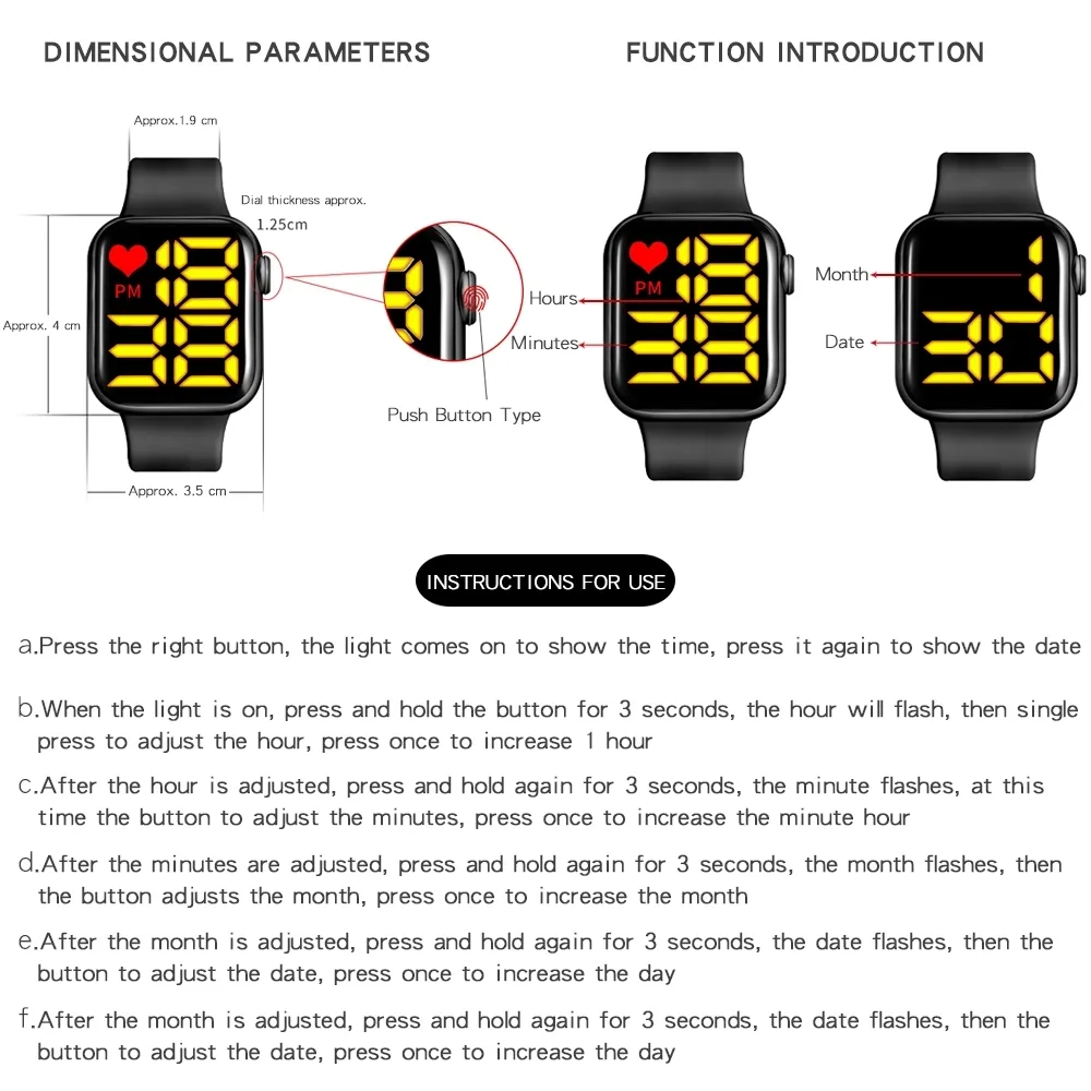 Toddler / Kid LED Watch Digital Smart Square Electronic Watch (With packing box) Black big image 1
