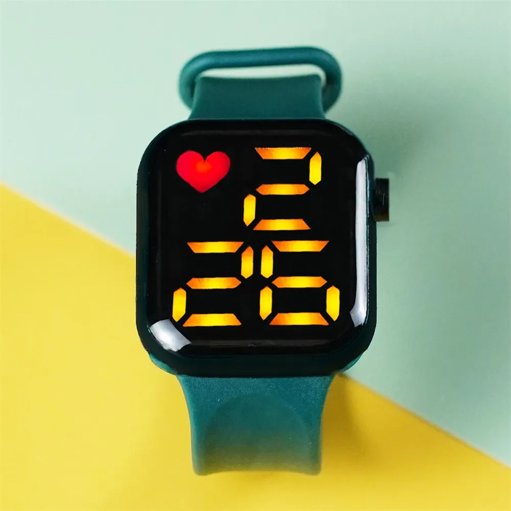 Toddler / Kid LED Watch Digital Smart Square Electronic Watch (With packing box) Dark Green