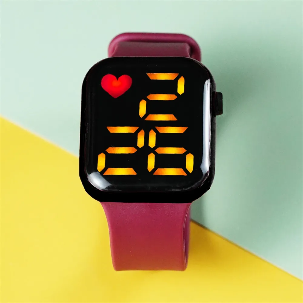 Toddler / Kid LED Watch Digital Smart Square Electronic Watch (With packing box) Burgundy