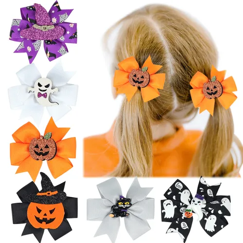 2-pack Halloween childlike bow hair clip(Pumpkin head/witch hat/sloven bow/duckbill clip)