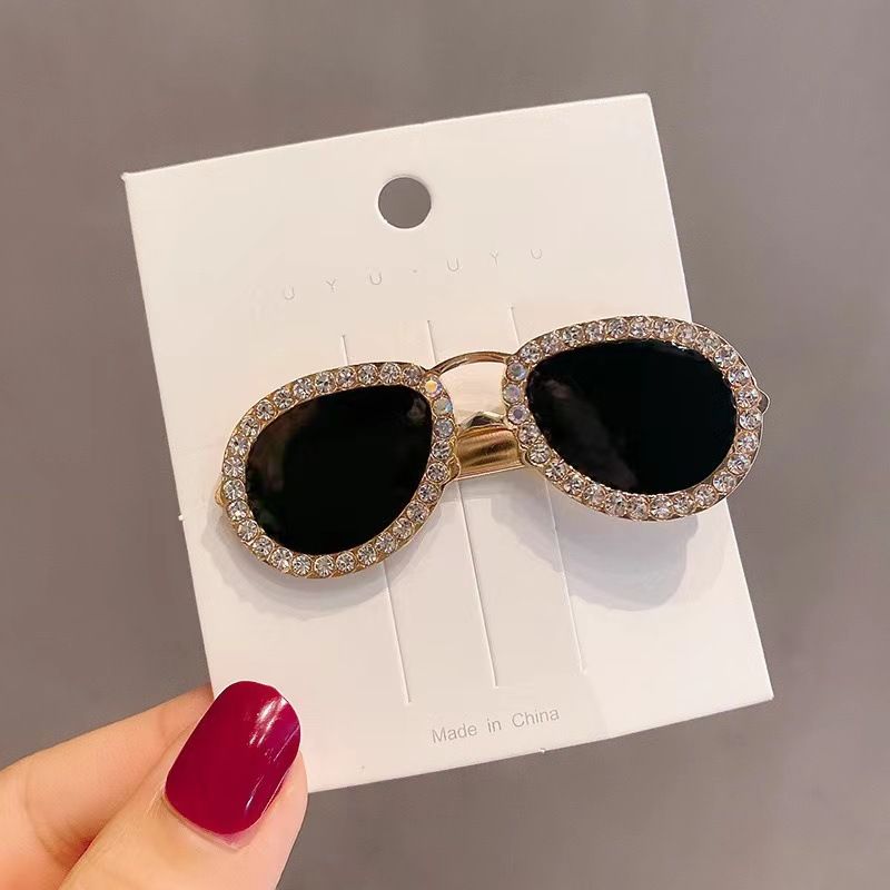 All-match fashion diamond-encrusted hairpin in the shape of sunglasses for Girl