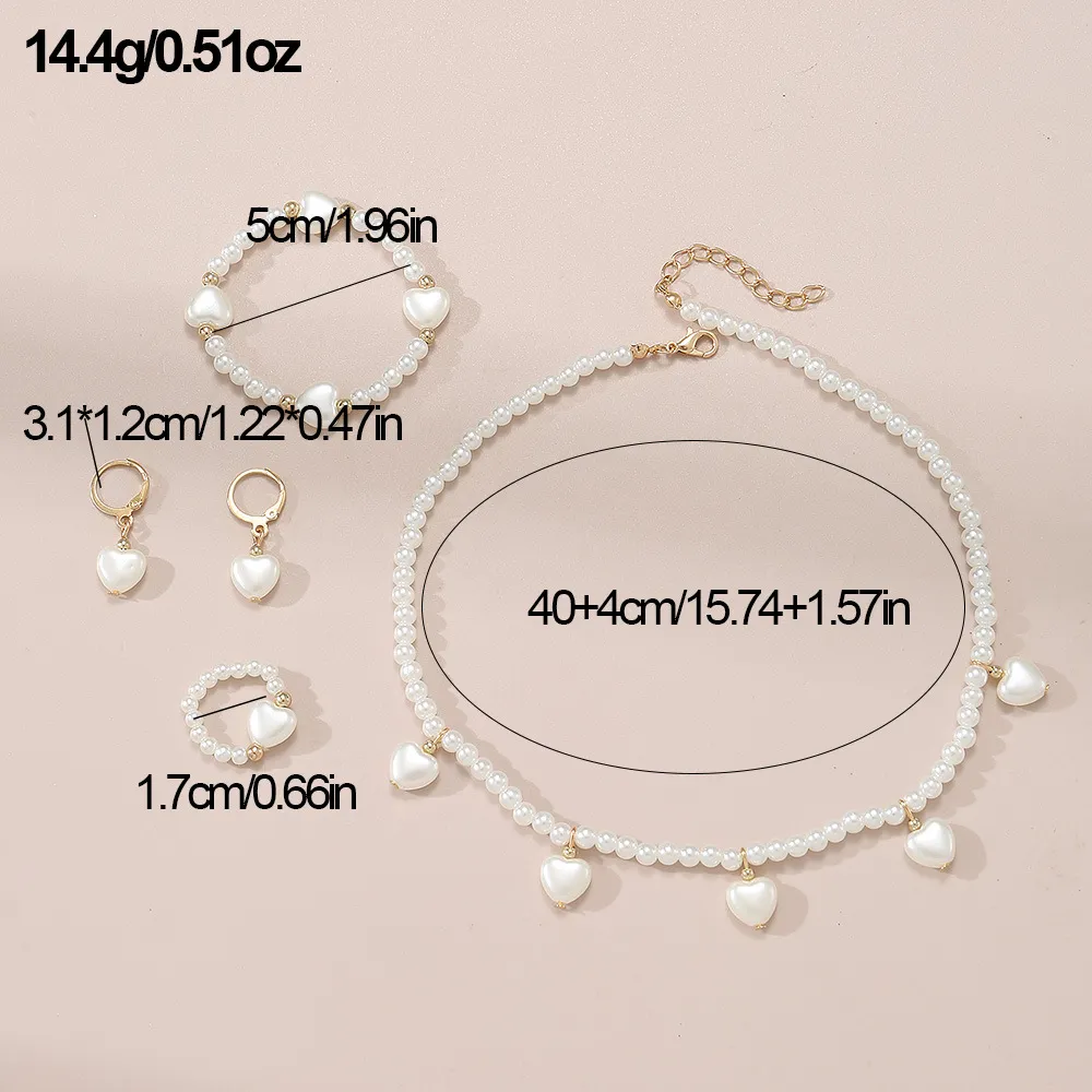 Kinder Perlenschmuck-Set, einschließlich Halskette, Armband, Ring, Ohrringe für Mädchen Cremeweiß big image 1