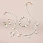 Kids Pearl jewelry set,  including necklace, bracelet, ring, earrings for Girl Creamy White