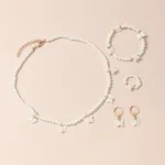 Kids Pearl jewelry set,  including necklace, bracelet, ring, earrings for Girl White image 2