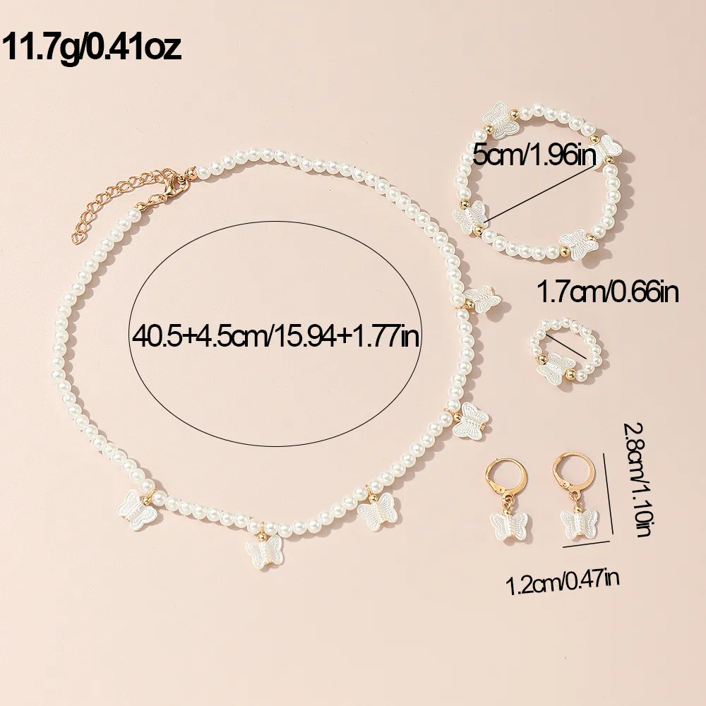 Kinder Perlenschmuck-Set, einschließlich Halskette, Armband, Ring, Ohrringe für Mädchen weiß big image 1