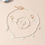Kids Pearl jewelry set,  including necklace, bracelet, ring, earrings for Girl White image 3