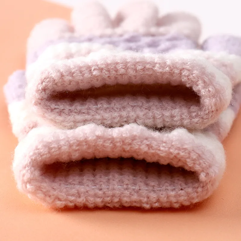 Toddler/kids stripe points Winter Warm Knitted Gloves for Unisex Pink image 2
