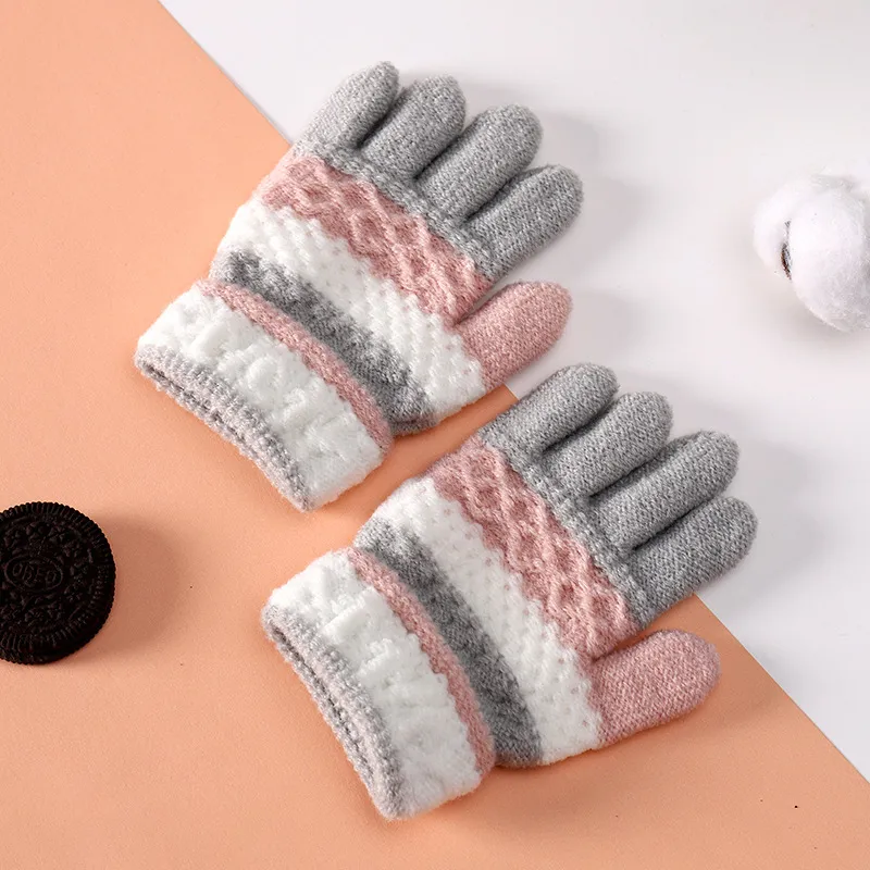 Toddler/kids Stripe Points Winter Warm Knitted Gloves For Unisex
