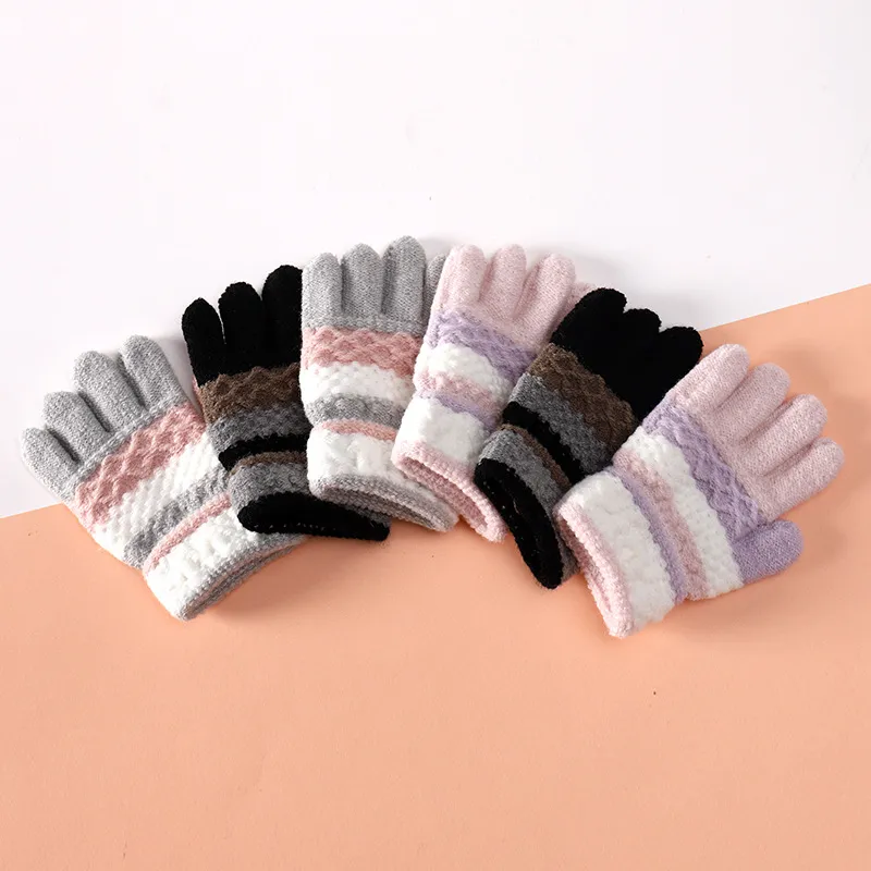 Toddler/kids stripe points Winter Warm Knitted Gloves for Unisex Grey image 2