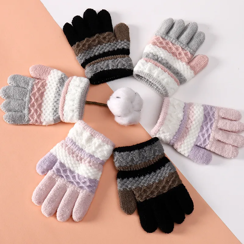 Toddler/kids stripe points Winter Warm Knitted Gloves for Unisex Grey image 3