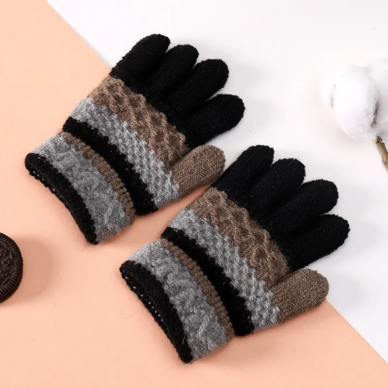 Toddler/kids stripe points Winter Warm Knitted Gloves for Unisex Black big image 1