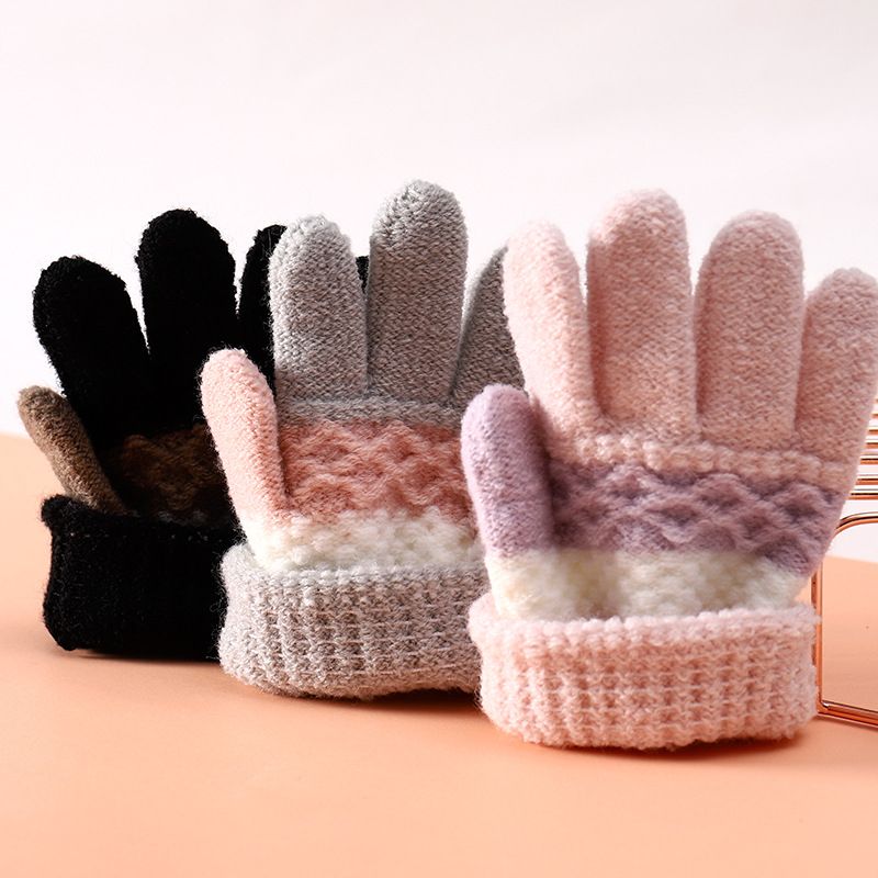 幼兒/兒童條紋點 冬季保暖針織手套，男女通用