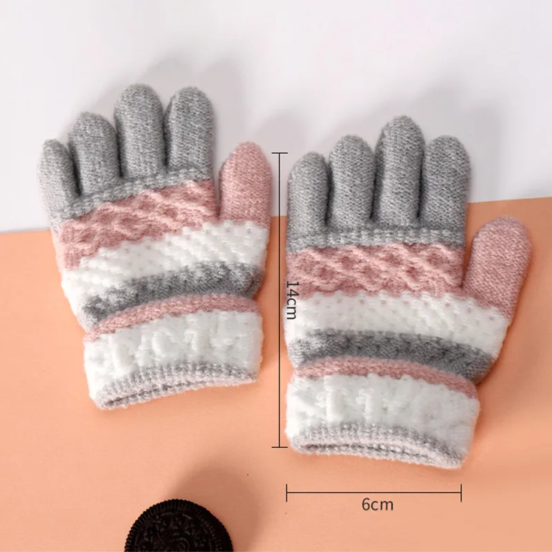 Toddler/kids stripe points Winter Warm Knitted Gloves for Unisex Grey image 4