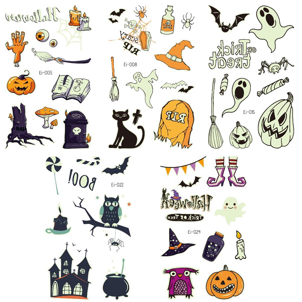 5-pack Children's Halloween Party Night Light Funny Atmosphere Cartoon Horror Tattoo Sticker