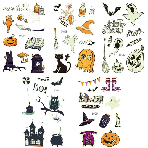 5-pack Children's Halloween Party Night Light Funny Atmosphere Cartoon Horror Tattoo Sticker