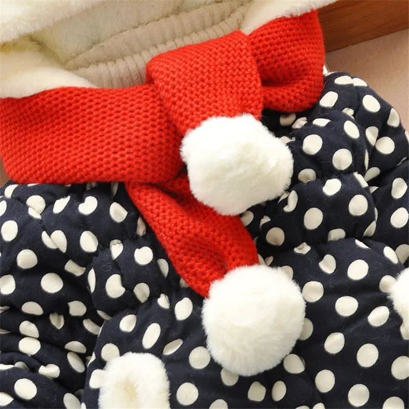 Baby / Toddler Girl Ear Decor Fleece Dots Long-sleeve Hooded Cotton Coat Dark Blue big image 1